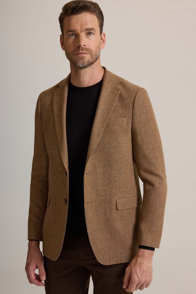 koyu bej spor ceket. gri veya kömürle mükemmel kombin.